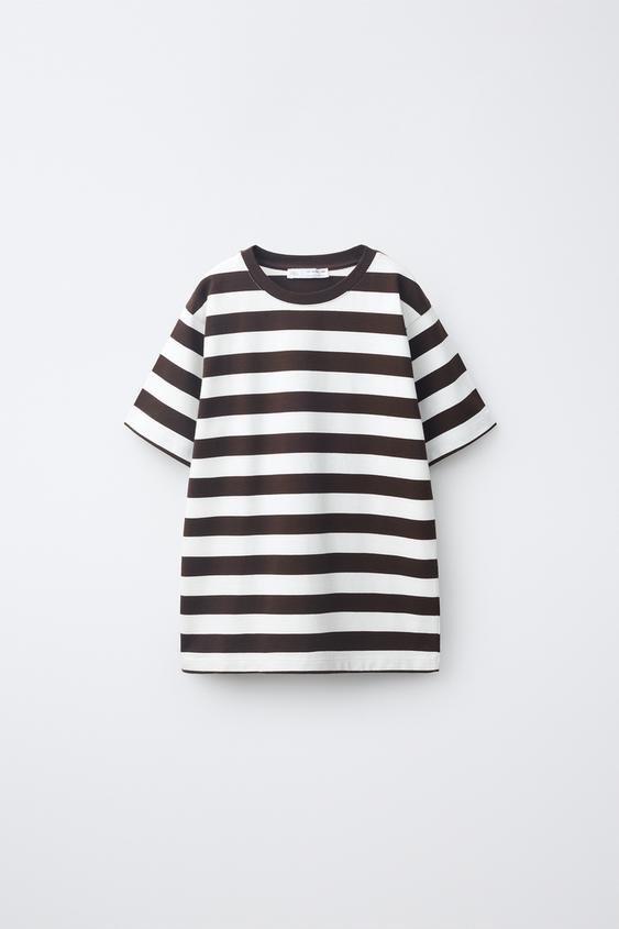 CAMISETA ESTAMPADO RAYAS - Marrón / Crudo de Zara - Imagen 0