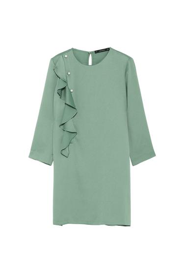 DRESS WITH RUFFLES AND PEARL BEADS