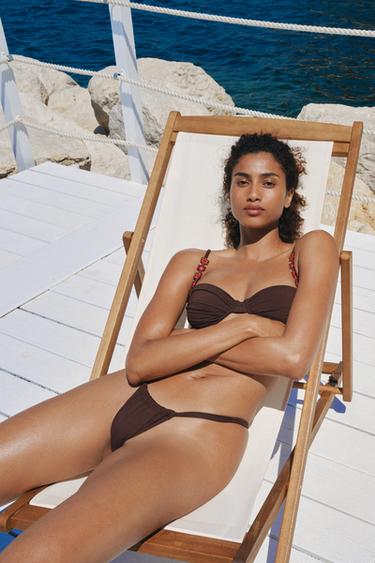 UNDERWIRED FLORAL BIKINI TOP - Brown by Zara