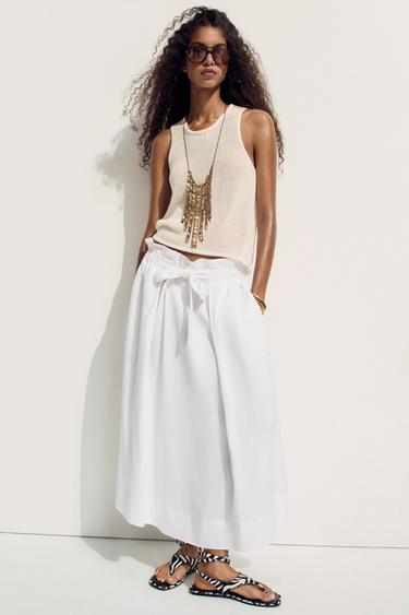 LINEN BLEND MIDI SKIRT - White by Zara