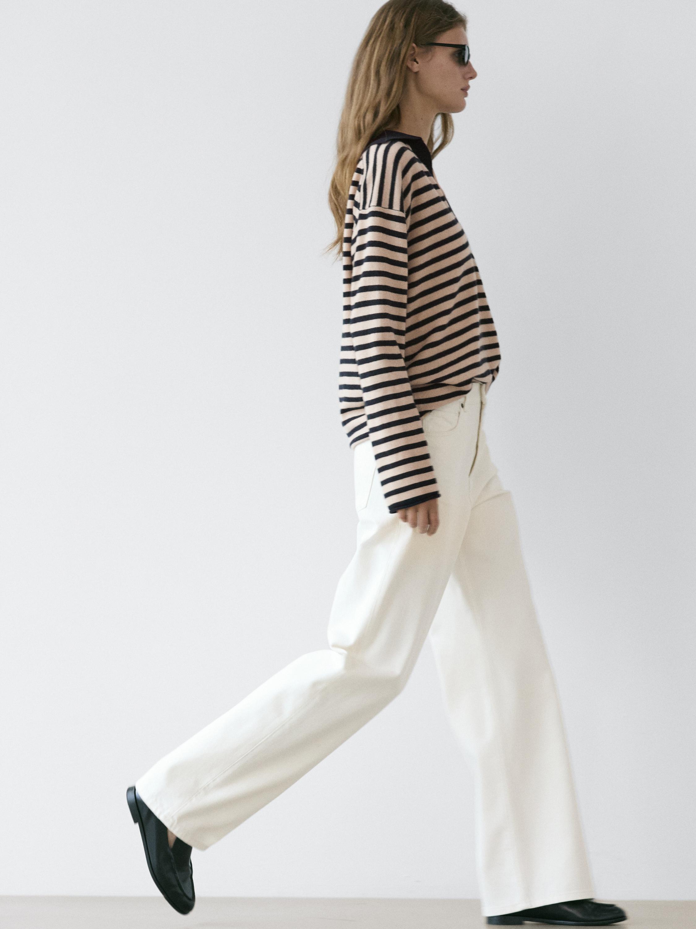 Striped V-neck knit sweater