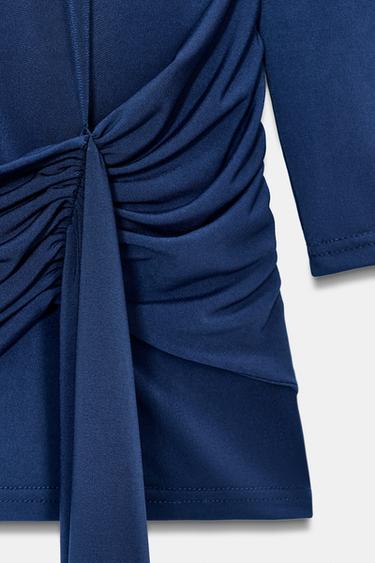 SHORT VELVET DRESS WITH SASH - Ink blue by Zara - Image 4