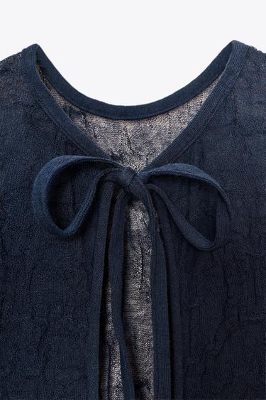 Zara WRINKLED EFFECT FINE KNIT MIDI DRESS - Navy blue