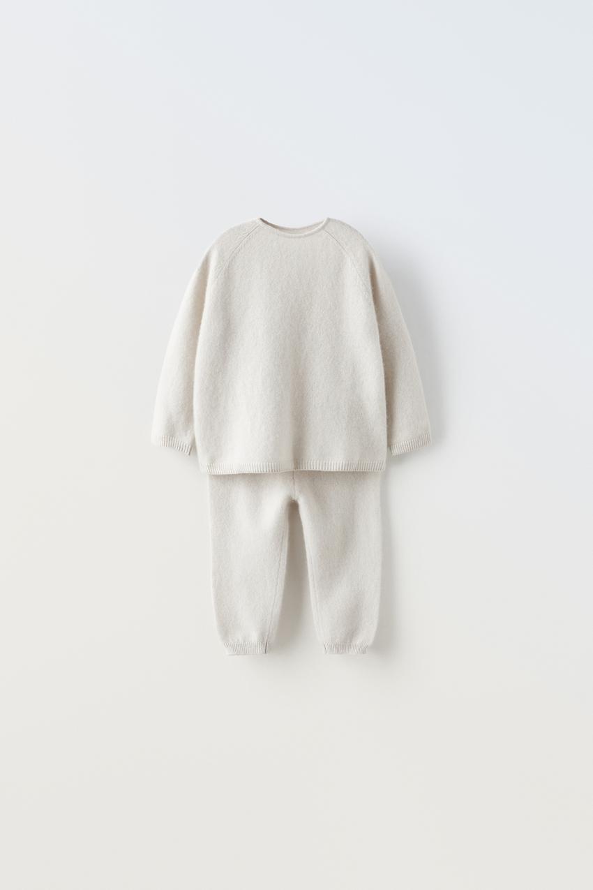 100% CASHMERE SWEATER AND PANTS MATCHING SET - Ice