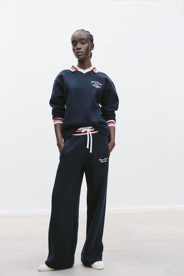 Zara EMBROIDERED POLO SWEATSHIRT - Navy blue