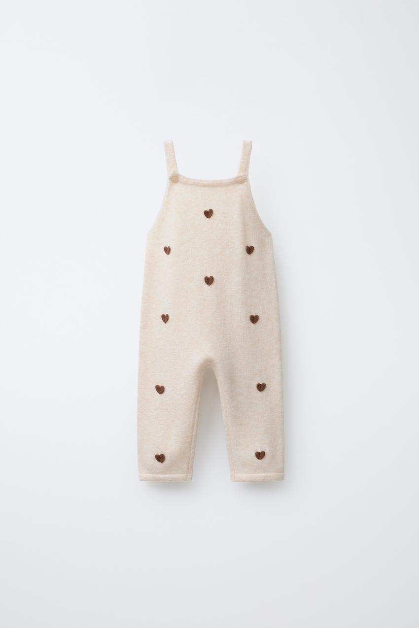 ハート柄ニットオーバーオール - ミディアムエクリュ | ZARA Japan / 日本