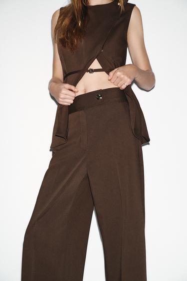 Zara BELTED WRAP VEST - Brown