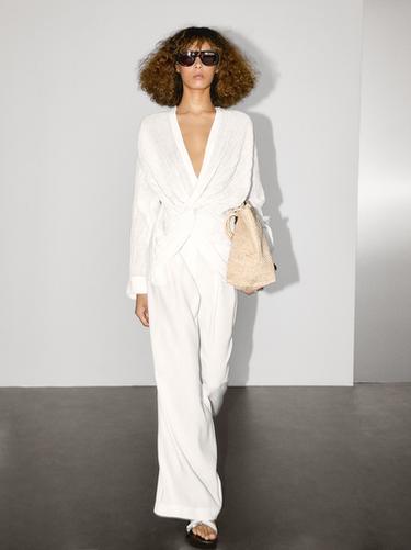 Zara Textured shirt with knot detail - White