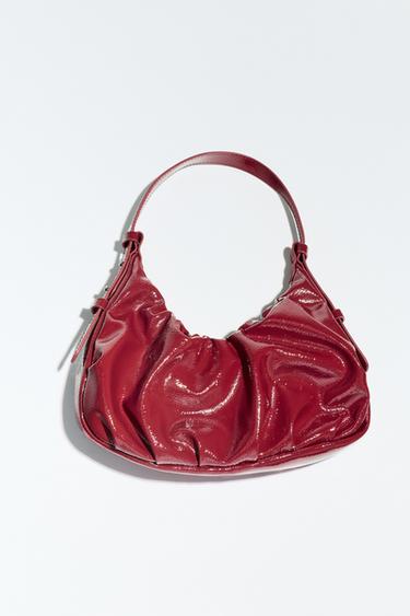 CRACKLED EFFECT GATHERED BAG - Red by Zara