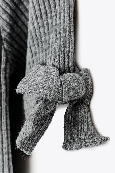 RIBBED KNIT SWEATER WITH BOWS - Grey by Zara - Image 7