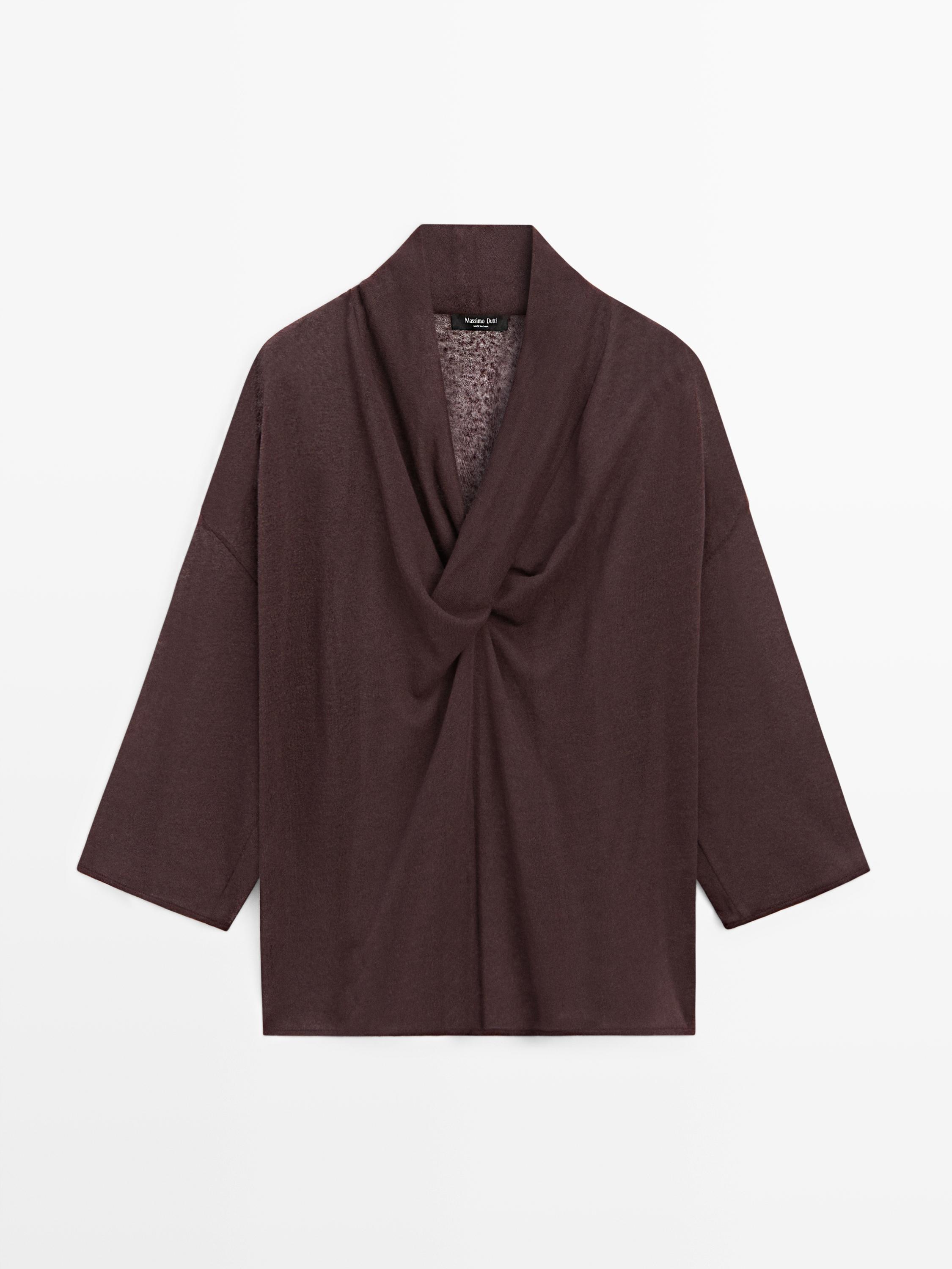 Linen blend shirt with cowl neckline