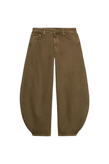 ZW COLLECTION BALLOON MID-WAIST JEANS - Khaki by Zara