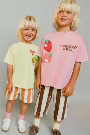 CAMISETA ESTAMPADA FRUTAS - Rosa pastel de Zara