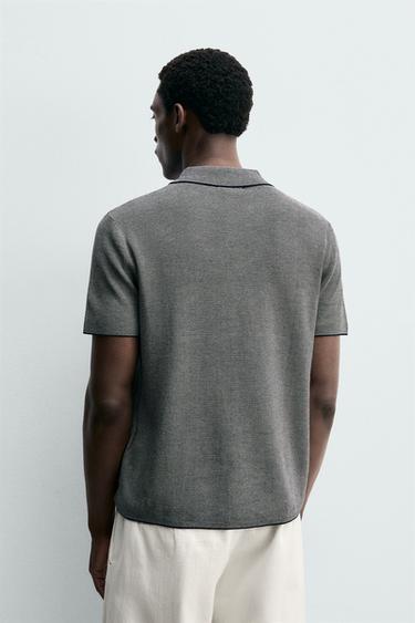 REGULAR FIT KNIT POLO SHIRT WITH CONTRAST - Ecru / Blue by Zara - Image 2
