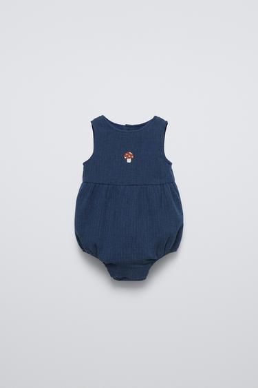 Zara EMBROIDERED MUSHROOM ROMPER - Indigo