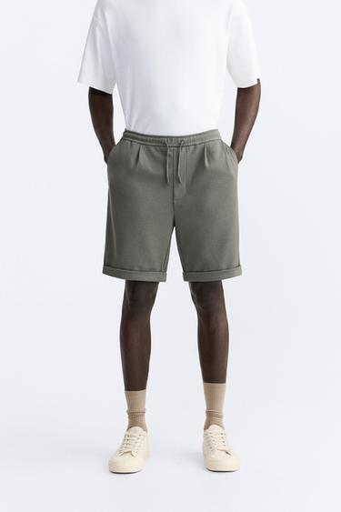 Zara STRETCH SHORTS - Olive green