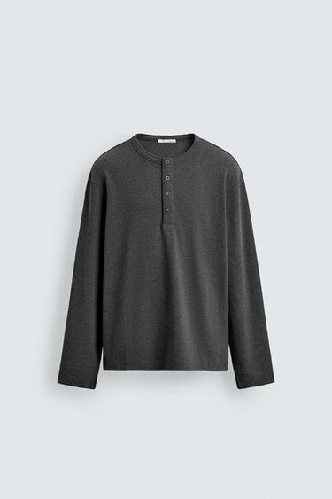 RIBBED HENLEY T-SHIRT - Dark grey by Zara