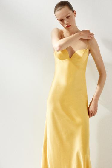 LONG SATIN DRESS - Yellow by Zara - Image 1