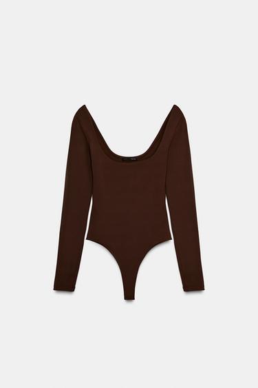 بدي بولياميد بفتحة رقبة مربعة - شوكولاتة by Zara