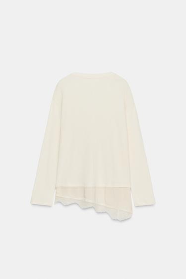 T-SHIRT BIMATIÈRE EN DENTELLE - Écru de Zara - Image 5