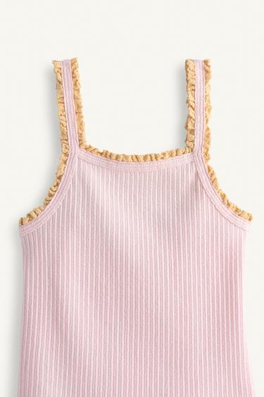 LIMITED EDITION RIB TOP WITH CONTRAST LACE TRIM - Pastel pink by Zara - Image 5