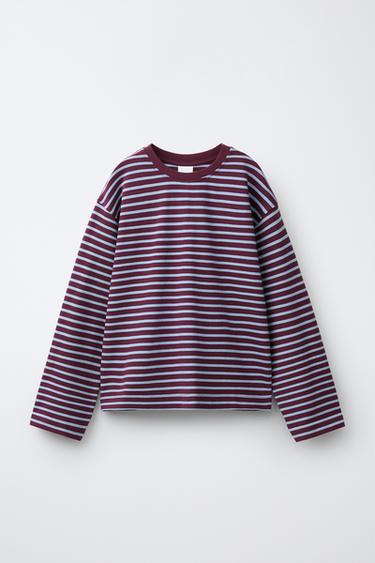 STRIPED T-SHIRT - Burgundy by Zara