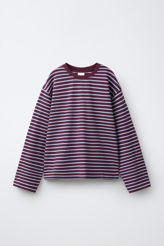 STRIPED T-SHIRT - Burgundy by Zara - Image 0