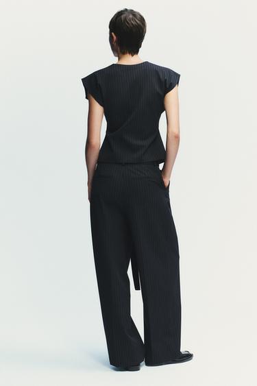 PLEATED TROUSERS WITH BELT - Navy blue by Zara - Image 4