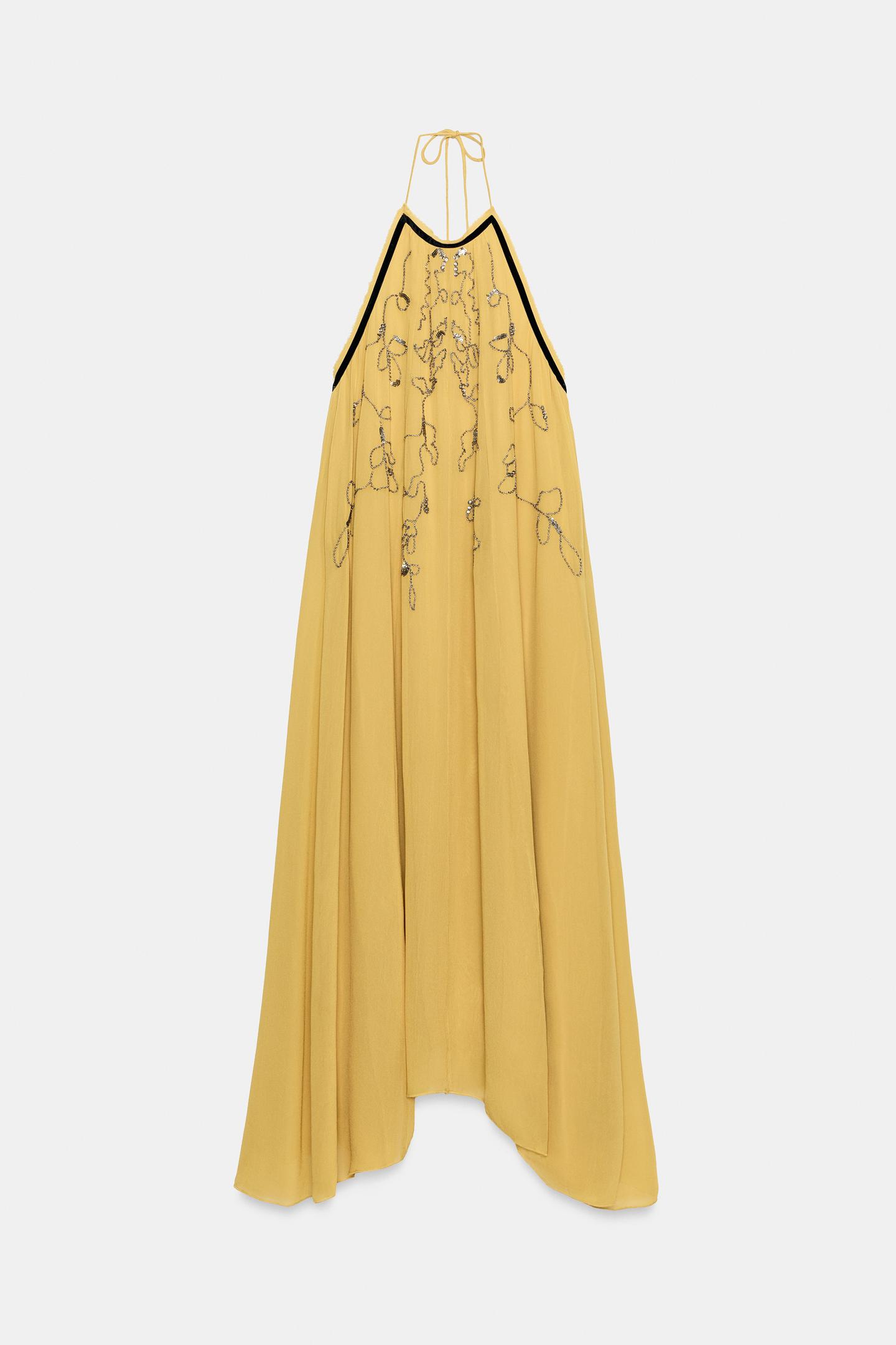 Женское платье Zara ZW Collection Beaded Embroidered, цвет: Жёлтый — фото 8