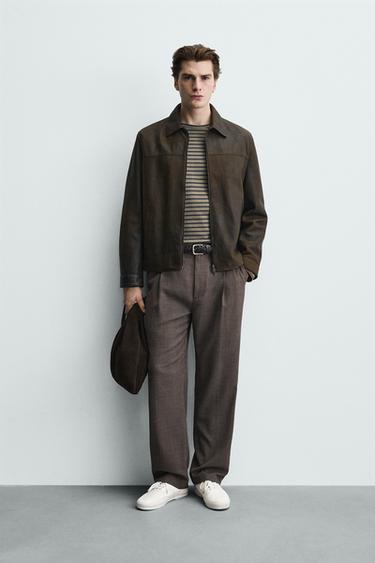 VINTAGE EFFECT LEATHER JACKET - Dark brown by Zara