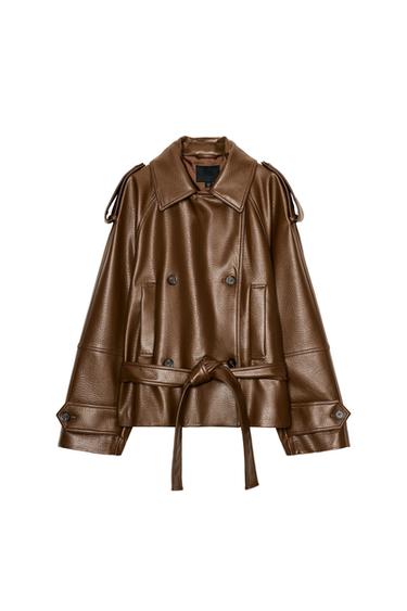 SHORT FAUX LEATHER TRENCH COAT - Leather by Zara