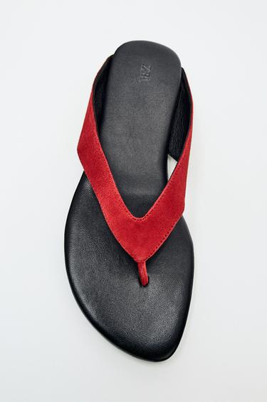 FLAT LEATHER SANDALS - Red by Zara