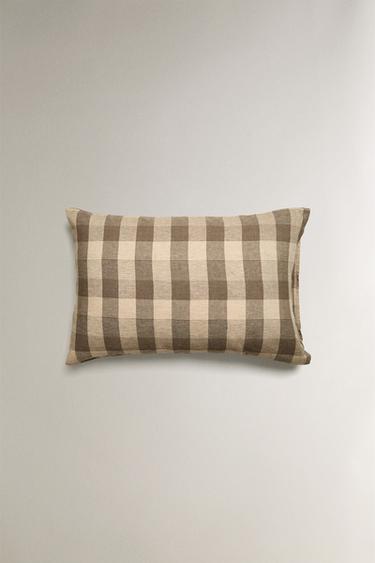 CHECKED LINEN PILLOWCASE - Brown by Zara - Image 2