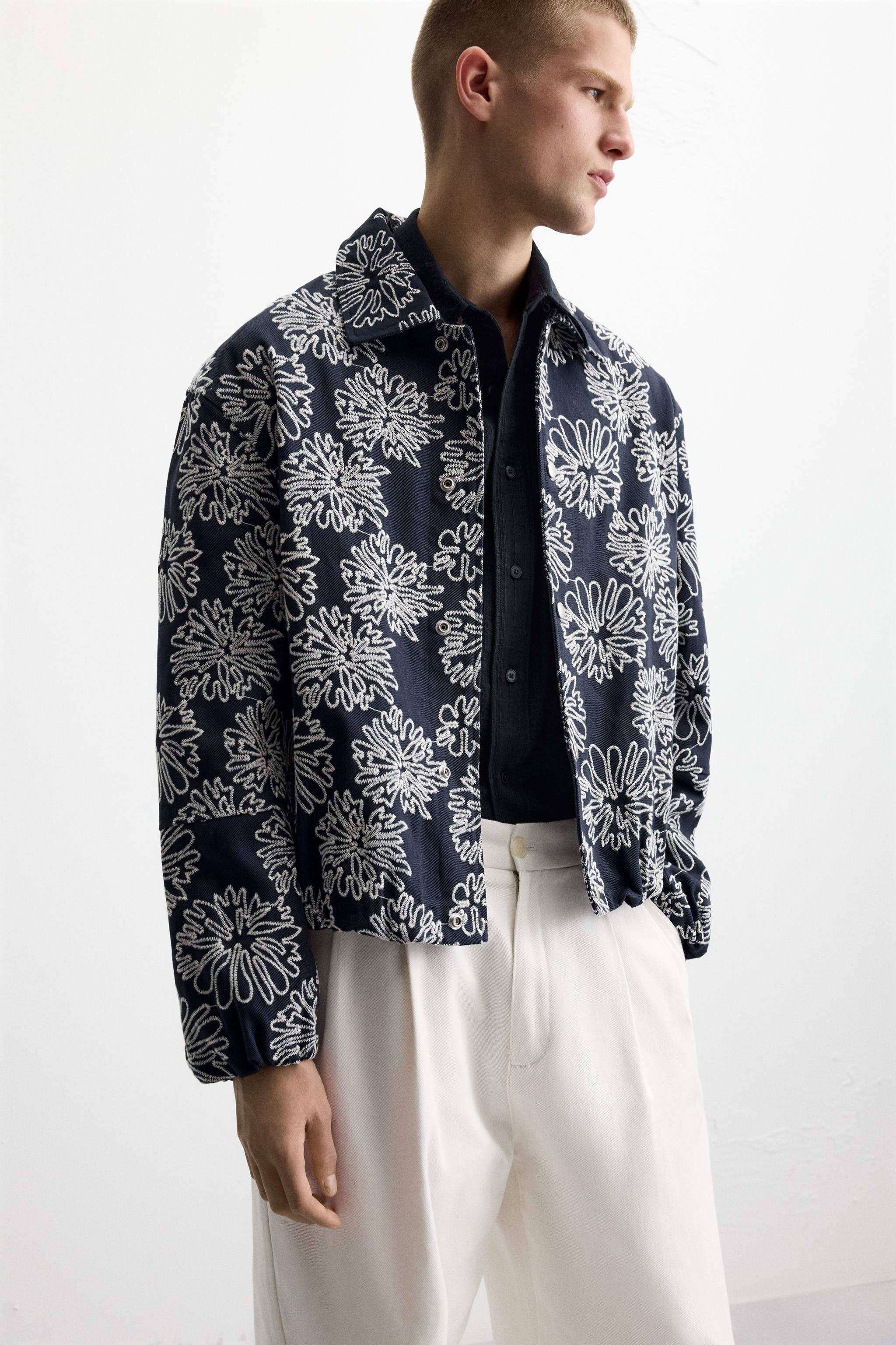 フラワーエンブロイダリー ジャケット - 青色/白色 | ZARA Japan