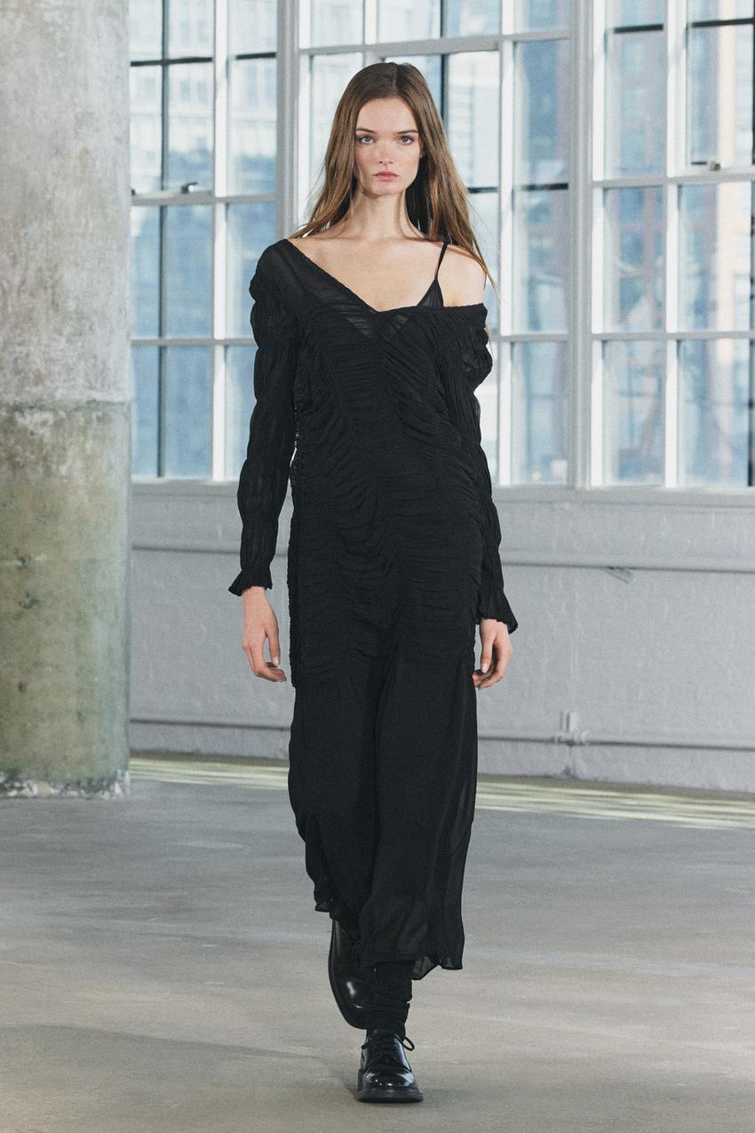 LONG GATHERED DRESS ZW COLLECTION - Black | ZARA United Kingdom
