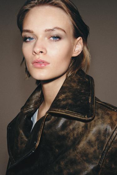 100% LEATHER BIKER JACKET ZW COLLECTION LIMITED EDITION - Brown by Zara