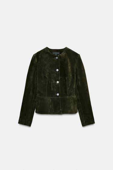CAZADORA 100% PIEL BAJO EVASÉ - Khaki de Zara