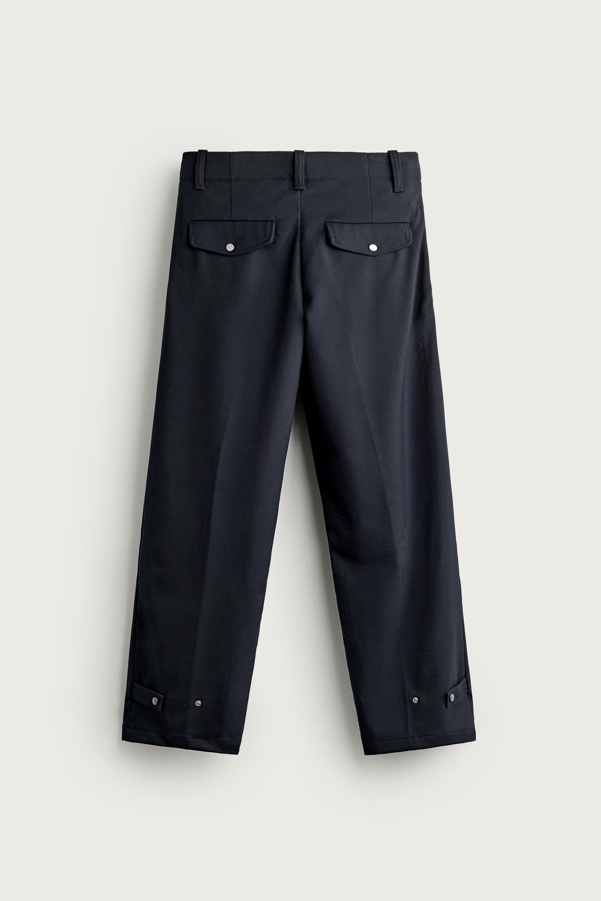 STRAIGHT-FIT PANTS WITH TABS — Dark navy