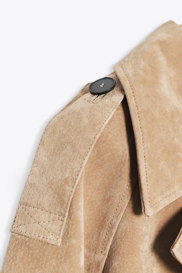 VESTE TRENCH COURTE 100 % CUIR - Marron clair de Zara - Image 12