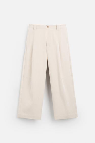 PANTALÓN WIDE FIT ESPIGA - Crudo de Zara - Imagen 0
