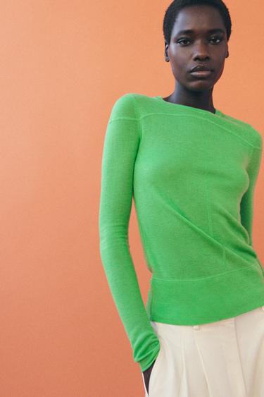 FINE KNIT WOOL BLEND JUMPER - GREEN by Zara