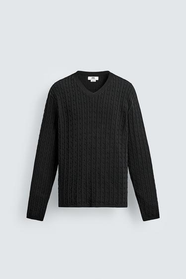 СВИТЕР С УЗОРОМ «КОСЫ» — ЧЕРНЫЙ от Zara