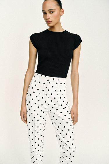 PANTALON TAILLE HAUTE À POIS - Blanc / Noir de Zara - Image 2