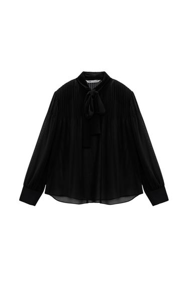 BLOUSE WITH BOW AND SHOULDER PADS