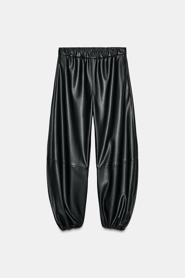 Zara FAUX LEATHER BALLOON PANTS ZW COLLECTION - Black