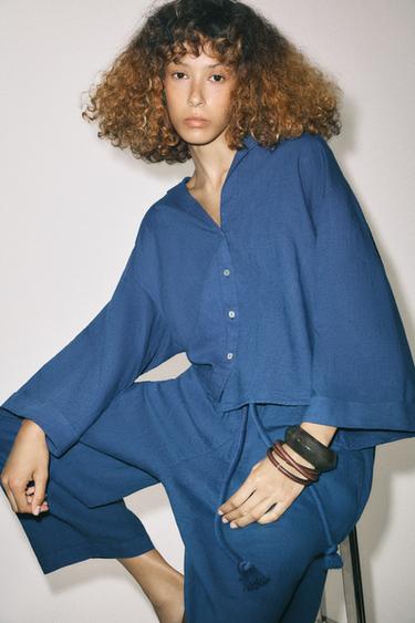 LINEN BLEND SHIRT ZW COLLECTION - Indigo by Zara