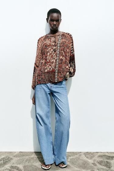BLUSA ESTAMPADA HILO METALIZADO - Multicolor de Zara - Imagen 0