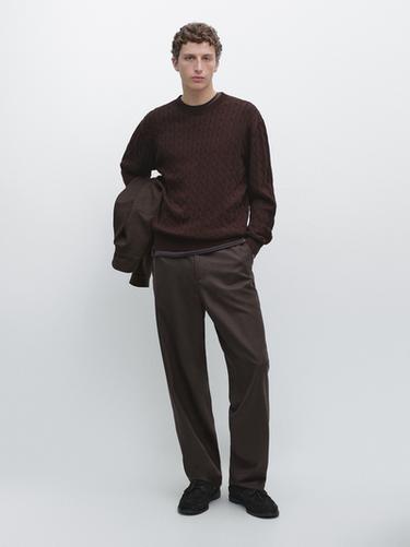 Zara Cotton cable-knit sweater - Burgundy