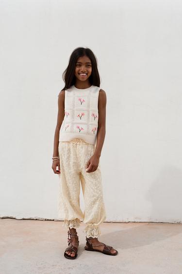 EMBROIDERED SAROUEL TROUSERS - Ecru by Zara