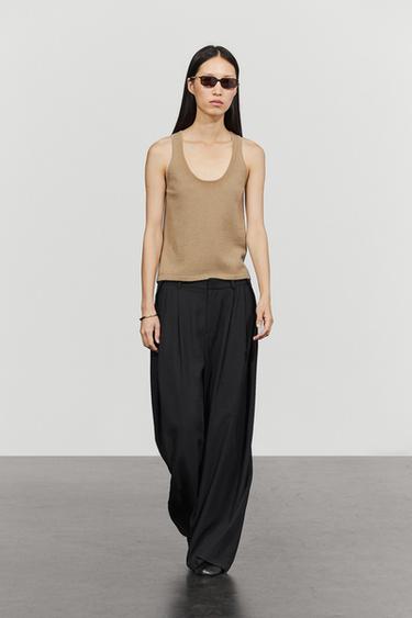 Zara Wool blend knit round neck top - Greenish - Image 0